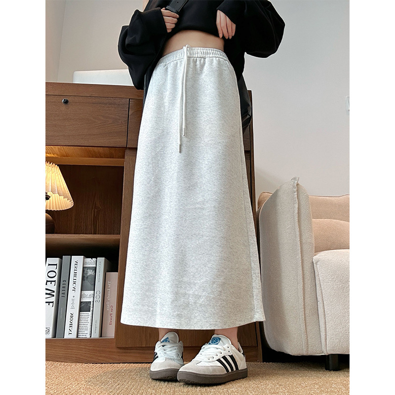 灰色开叉半身裙女2025春秋款中长款直筒修身包臀裙休闲运动卫裙子|undefined