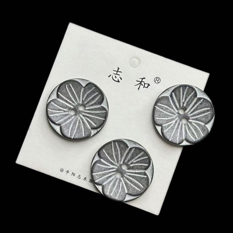 Floral Design Buttons Retro Heavy Texture Silver Antique Tin Metal Buttons Denim Vest Cardigan Jacket Clothing Buttons