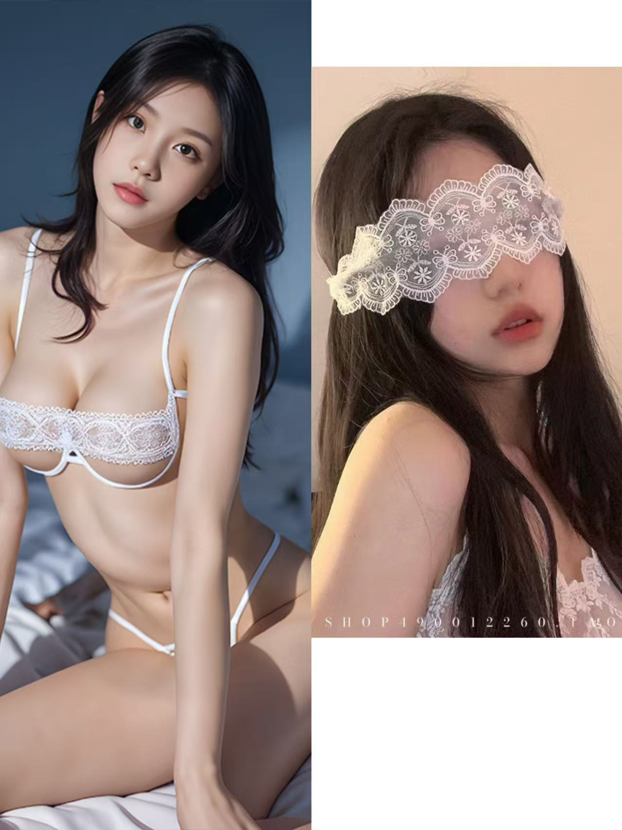 흰색 정장 + 흰색 레이스 아이 마스크