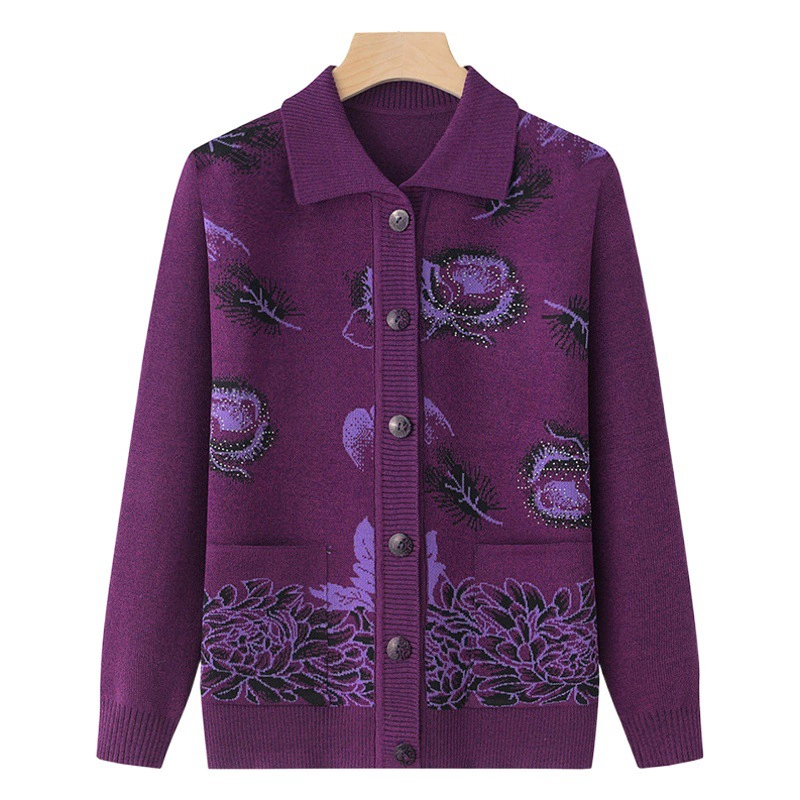 Свитер для пожилых бабушек, женское весеннее пальто, вязаный кардиган для матери, свободная тонкая одежда для пожилых женщин