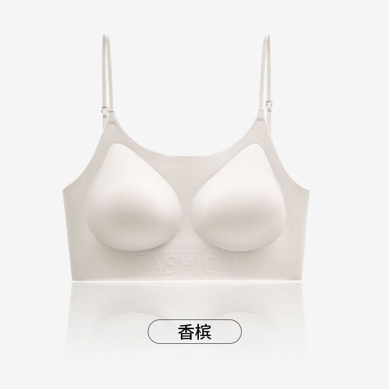 新しいスタイルのリキッドファンデーション目に見えないシームレスな下着女性用ノンワイヤーボタンクロス大きな胸拡張プッシュアップ固定カップブラジャー|undefined