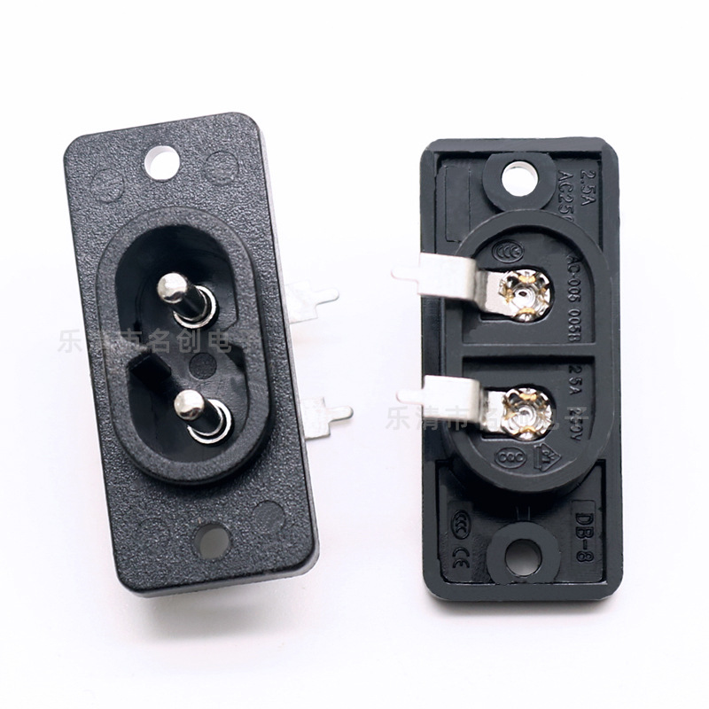 两孔弯脚电源插座 音响音频电源插座 DB-8字带固定孔转换插座