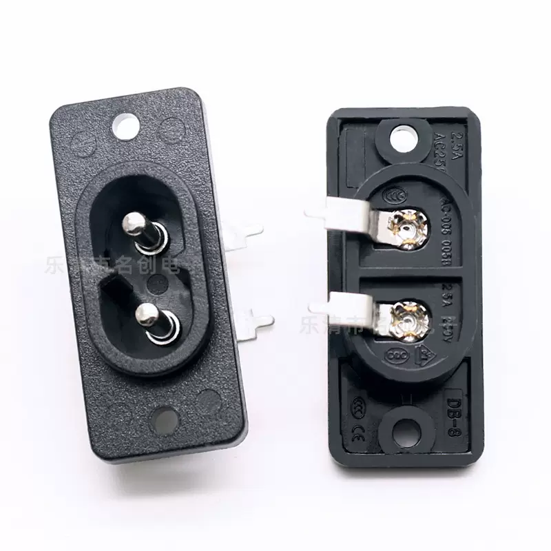 两孔弯脚电源插座 音响音频电源插座 DB-8字带固定孔转换插座