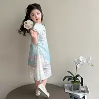 Платье феи Cheongsam Hanfu для девочек, лето 2025, новое детское тонкое платье в китайском стиле, платье принцессы Cheongsam.