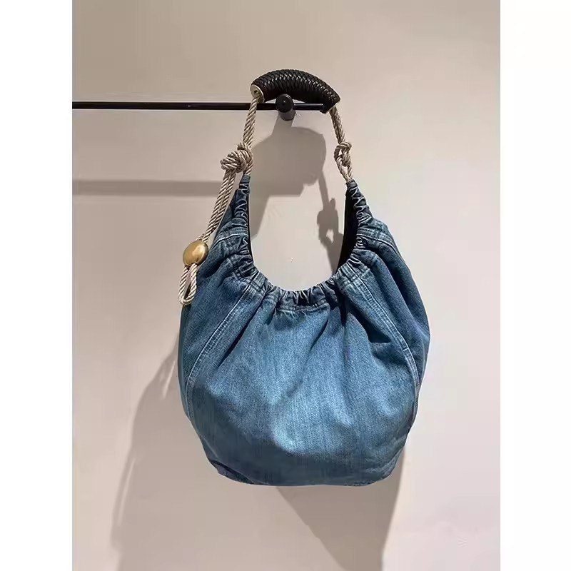 Cowboy tote for women new trendy high-end texture niche commuting large capacity drawstring single shoulder_voghion.com