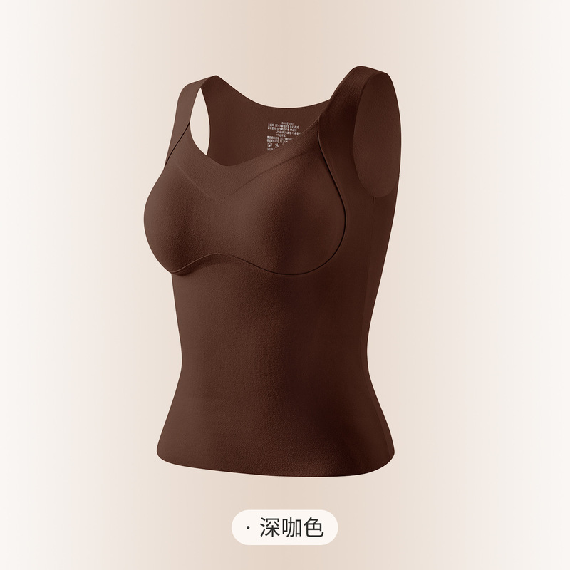 新款秋冬保暖背心女带胸垫无痕内衣女士厚打底衫内搭秋衣羊绒修身|undefined