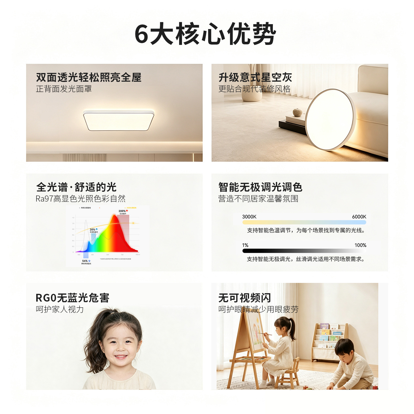 Lámpara de Techo para Sala de Hierro y PVC, Atenuable, Luz LED, para Sala de Estar y Dormitorio