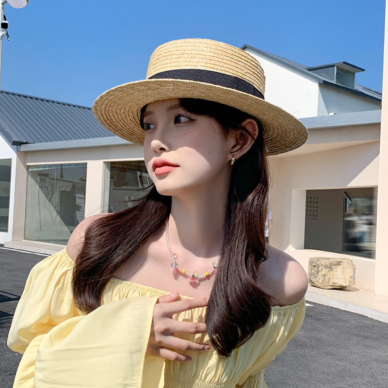 Straw woven summer beach retro brand sun hat solar-powered