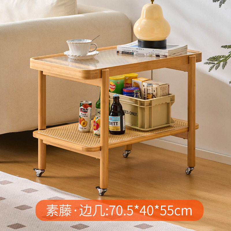 Mesa de café sala de estar nórdico simple pequeño apartamento mesa de té de vidrio templado cama y desayuno mesa de té de doble capa de ratán japonés nuevo