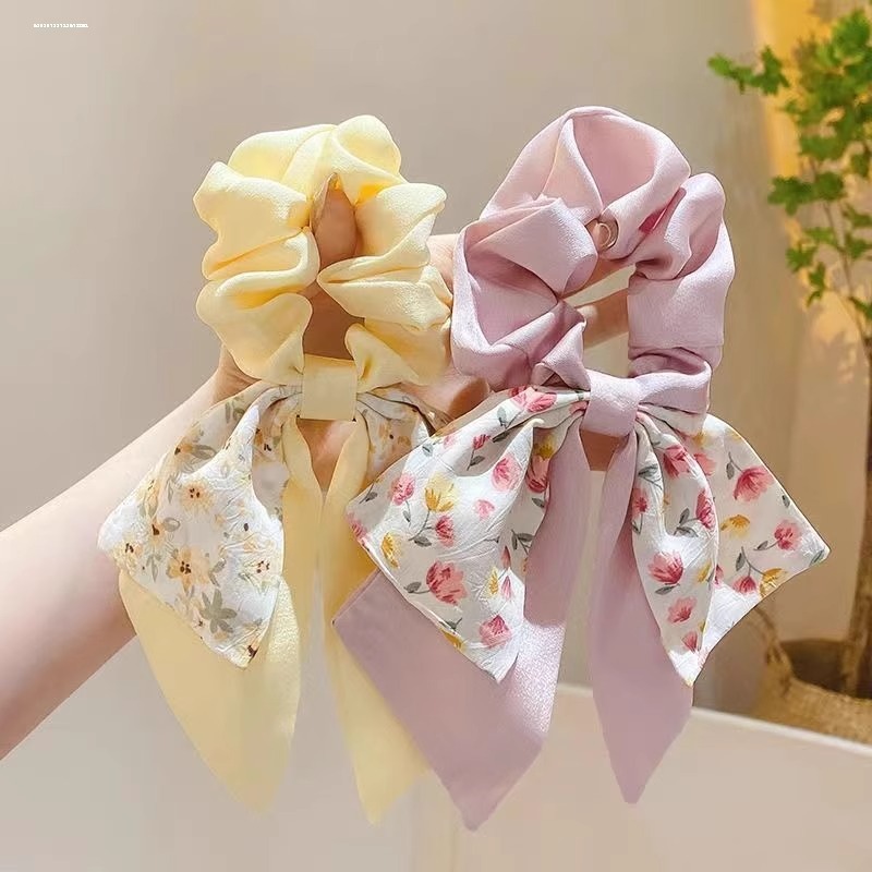 扎头发蝴蝶结发带头绳女夏季小碎花丝巾绑发大肠发圈飘带春季新款|undefined