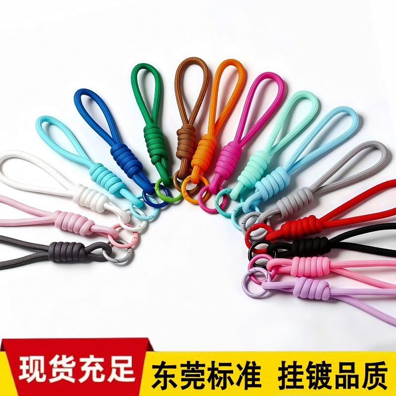 新款简约彩色编织手机挂绳弹簧扣 diy拼豆饰品编织挂绳钥匙扣配件