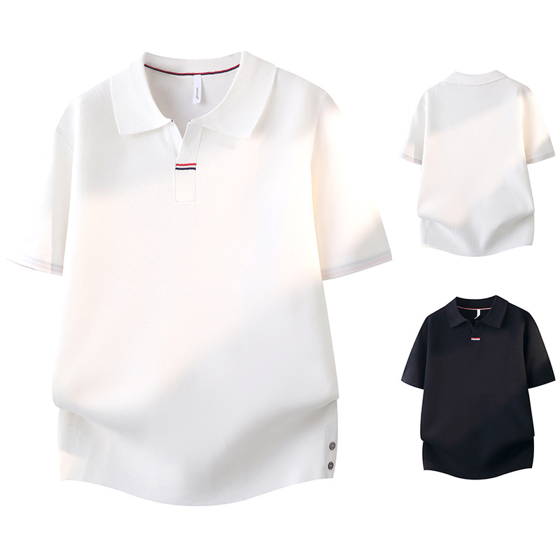 Polo camiseta de punto camiseta de manga corta hombre V-collar gaviota collar colorido vieja camiseta de viento de hielo de verano fábrica transfronteriza al por mayor