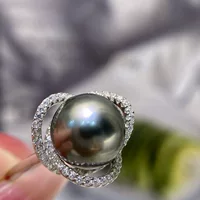 Кольцо из серебра S925 с морским жемчугом и клевером, изысканное, доступное роскошь, элегантное, 10-11 таитянский черный жемчуг