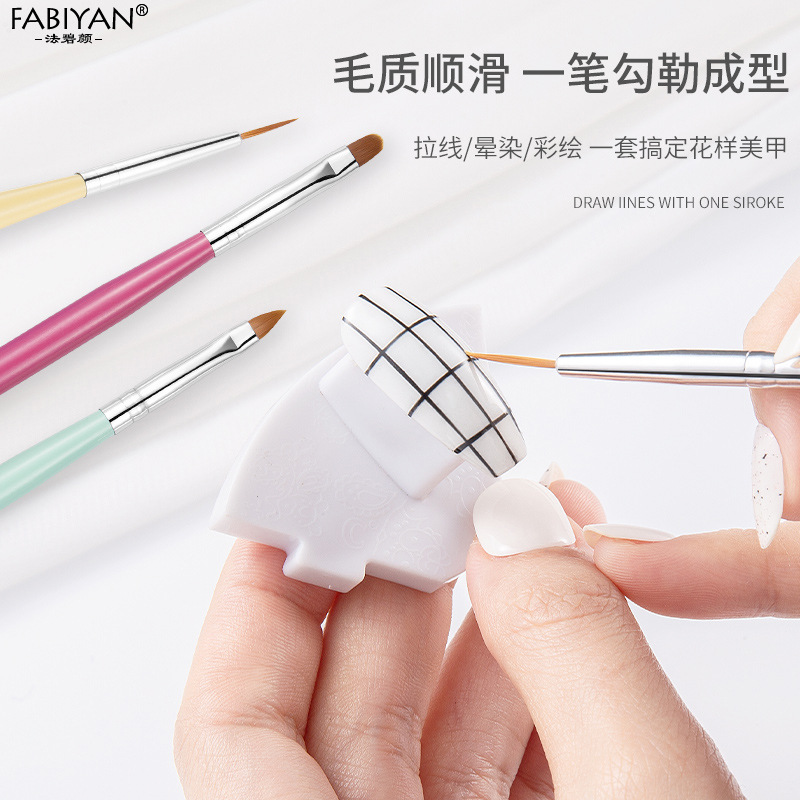 Nueva pluma de uñas macaron color Barra de madera color de doble cabeza 6 pluma de cristal pluma floreciente dibujo talla traje de pluma