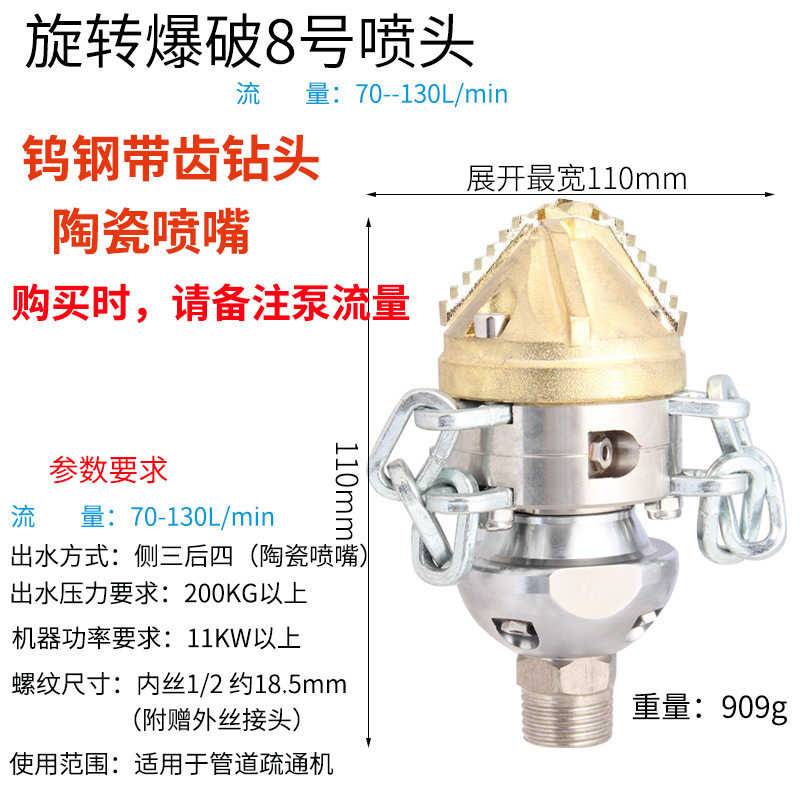 安路仕水老鼠管道疏通高压喷嘴下水道清洗机1/4接头3/8快插式冲洗|undefined