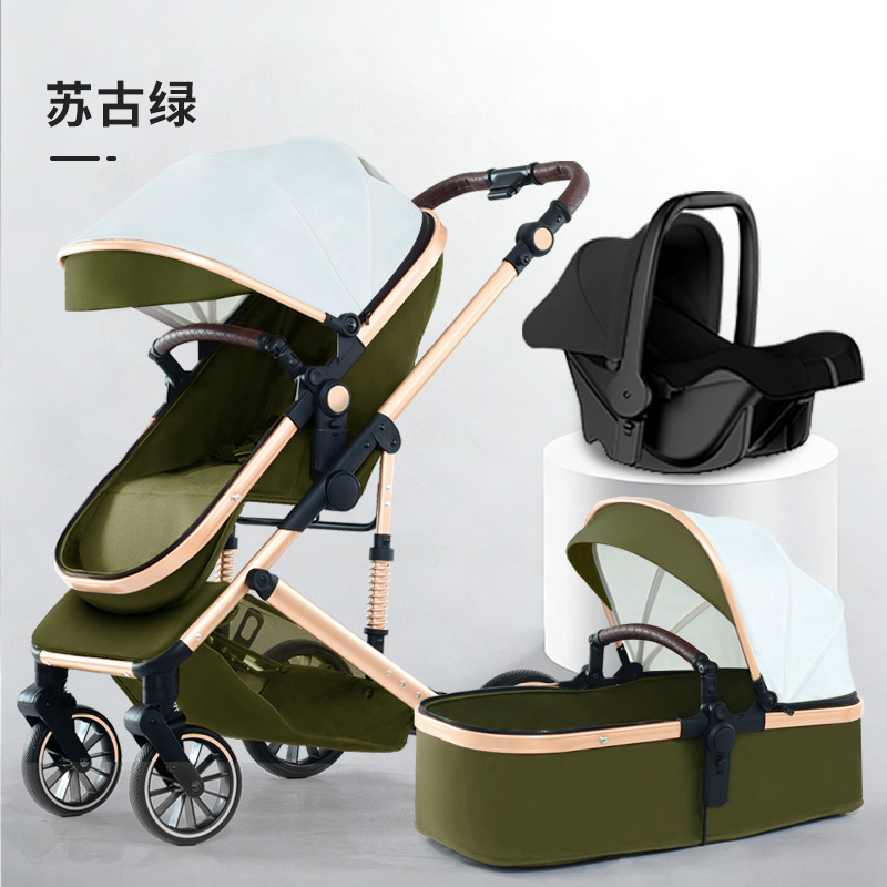Personalizado alto paisaje cochecito de bebé se puede sentar y acostarse plegable cuatro estaciones cochecito de bebé universal cuatro ruedas antichoque coche bb