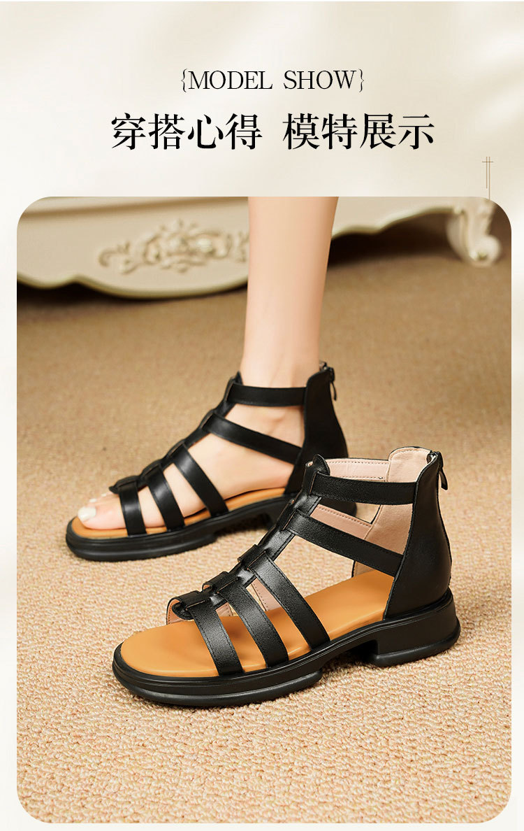 Sandal da thật quai chữ V đế dày mềm mại cho nữ — Màu đen chi tiết 11