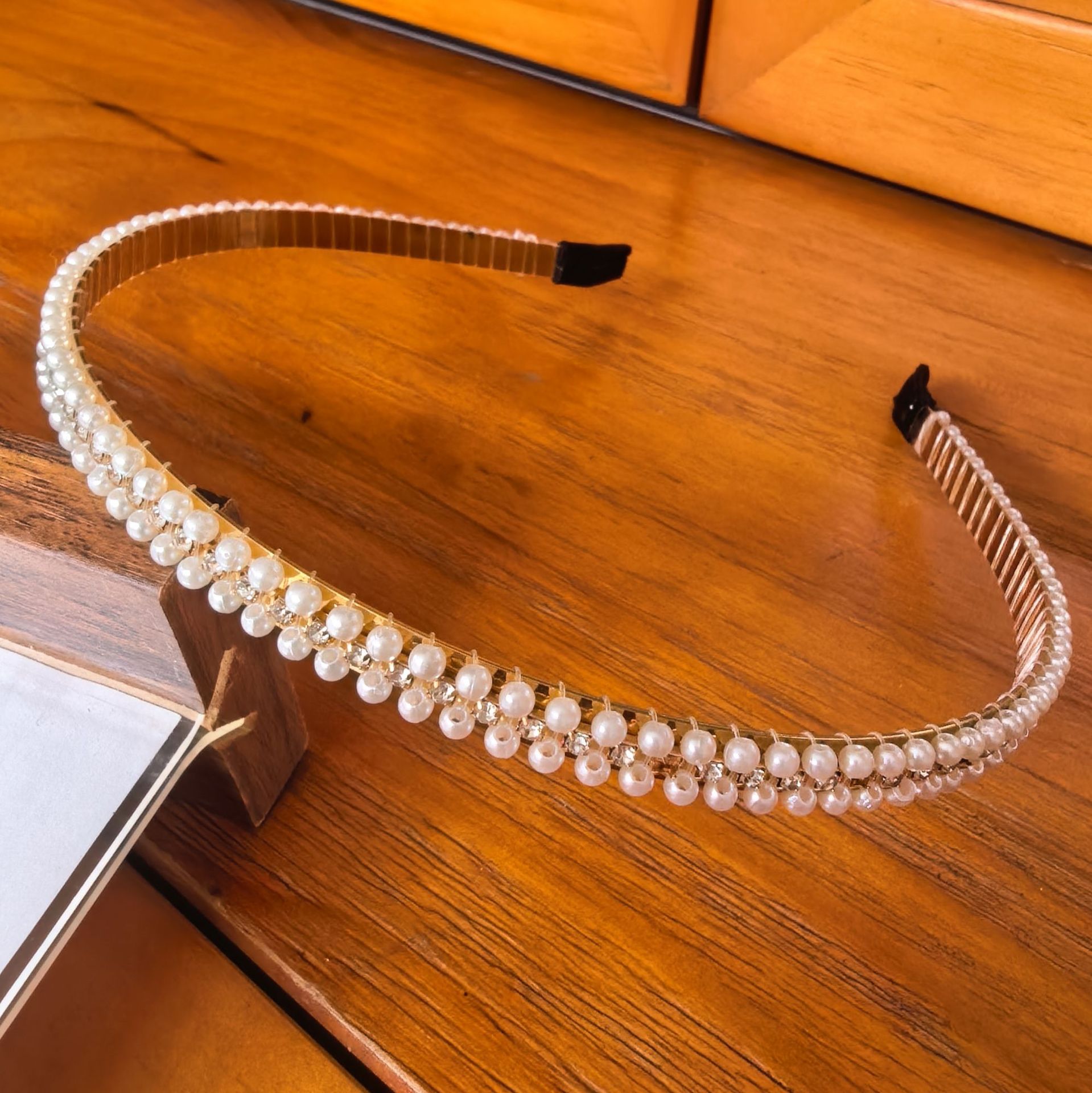 Diadema de Doble Capa con Perlas y Cristales Hecha a Mano para Mujer image 15