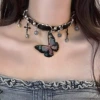 9# Leather rope butterfly cross clavicle chain
