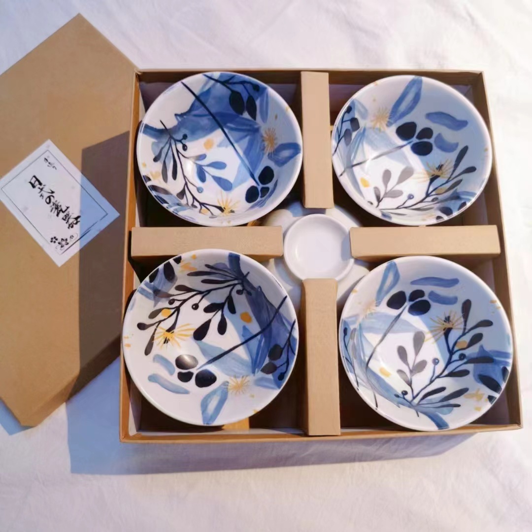 日式高温手绘陶瓷饭碗手绘釉下彩陶瓷饭碗套装家用碗送礼礼盒套装