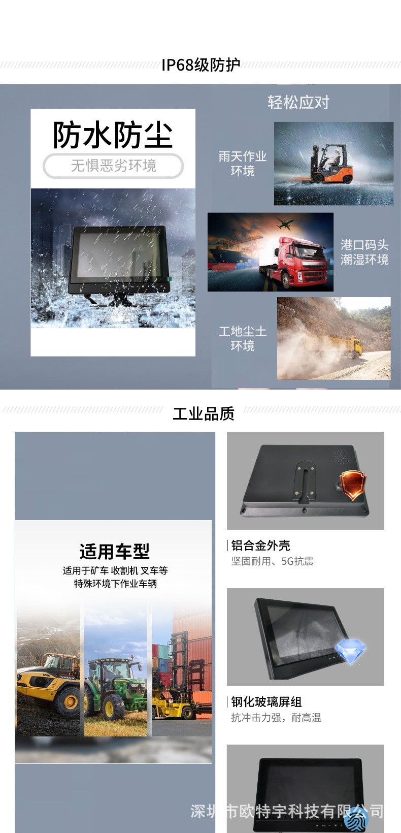 Car-mounted 7inch waterproof display, dustproof and shockproof, AHD high-definition, ADAS blind spot warning, front and rear dual recording, 360-degree panoramic view