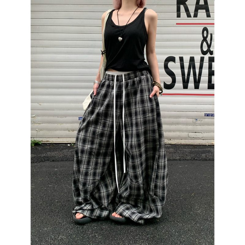 American Idle Style Plaid Pants Men's And Women's Jazz Dance Double Waist Head Stitching