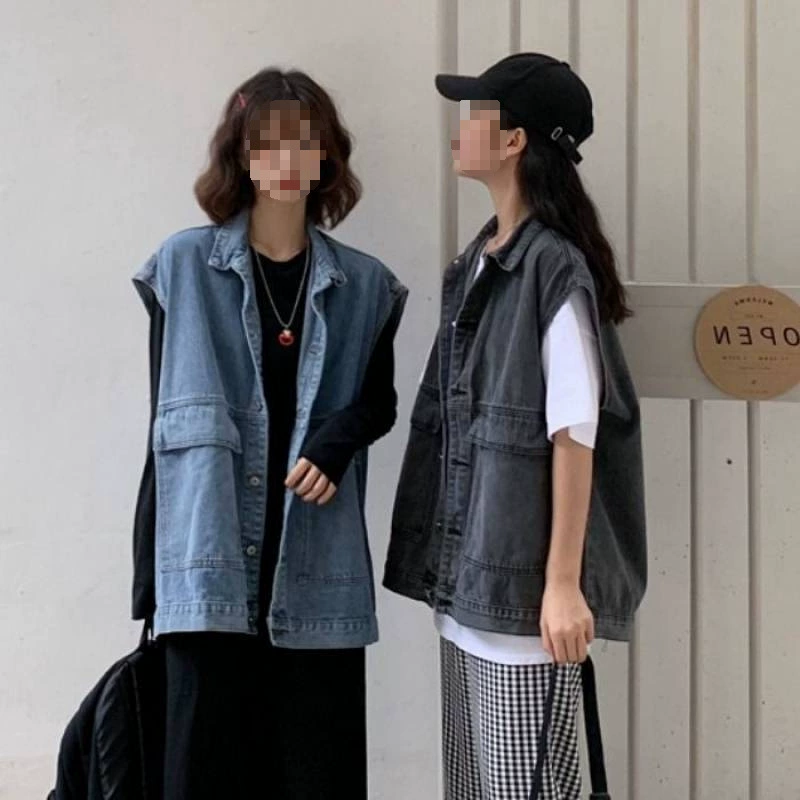 Джинсовая куртка в гонконгском стиле 2025, женская, свободного кроя, в корейском стиле, для студентов, весна-осень, новая модель в стиле bf, рабочая одежда, жилет, джинсовый жилет