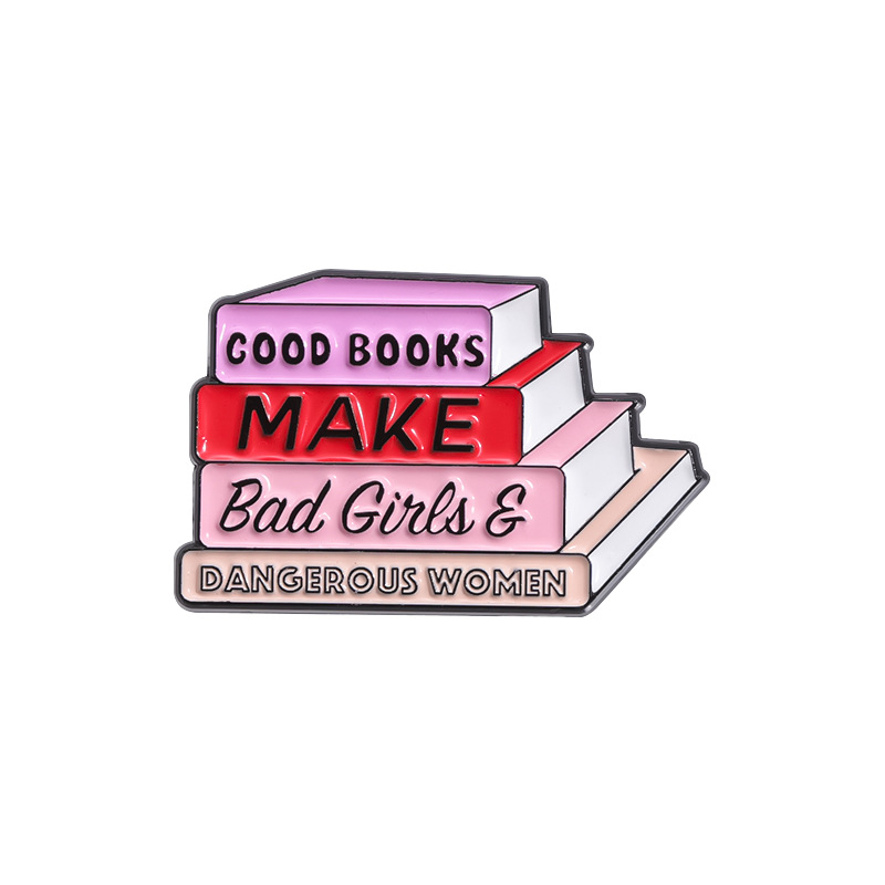 Dangerous women and bad girls pink knowledge books metal brooch clothing accessories collar pin badge