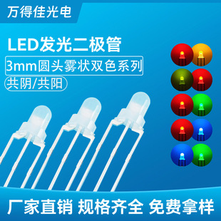 F3雾状双色圆头LED发光二极管3mm红普绿红蓝红翠绿红黄共阴共阳厂-阿里巴巴