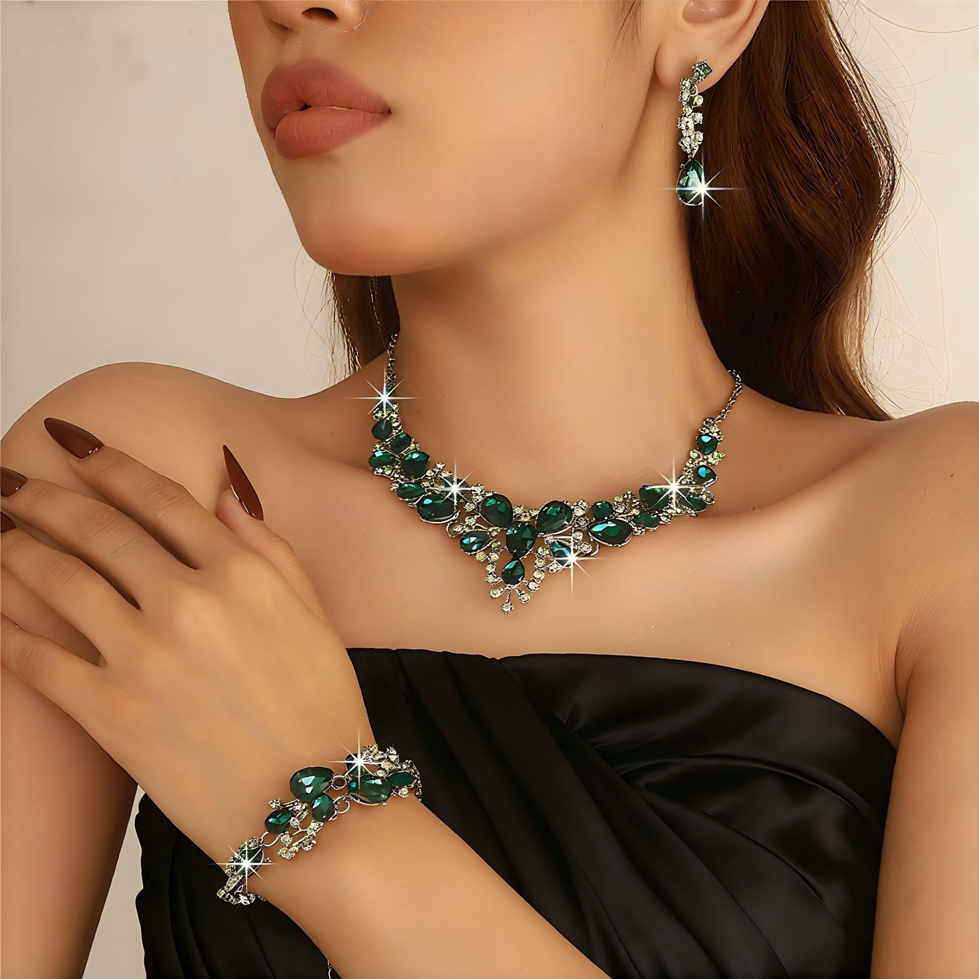 25273 silver green three-piece set