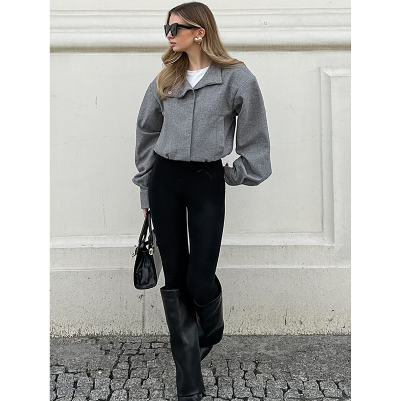 This Stylish Grey Short Coat With A Small Stand-Up Collar Made Of Distinctive Woolen Fabric Is A Versatile And Unique Ch_ecoleips.com