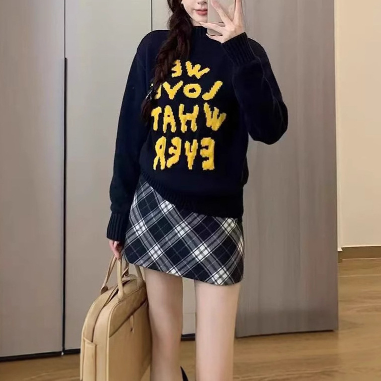 美式国潮字母仿貂毛慵懒风情侣毛毛衣男女宽松休闲秋冬针织衫外套|undefined