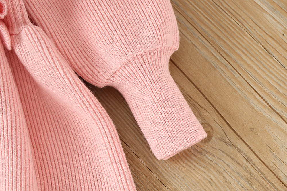 Girls Knitted Dress Autumn Winter Solid Colour Long Sleeve Style_voghion.com