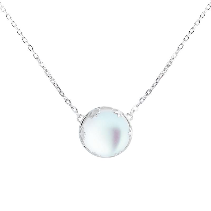 S925 Sterling Silver Moonstone Aurora Forest Necklace K-Style Mermaid Foam Pendant Clavicle Chain Women's Fashion Set