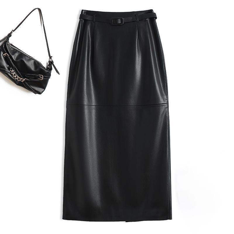 Haining Leather Skirt Women's High Waist Elegant Fashion Skirt Autumn New One-Step Skirt Hip Skirt Women's Mid-Length Skirt