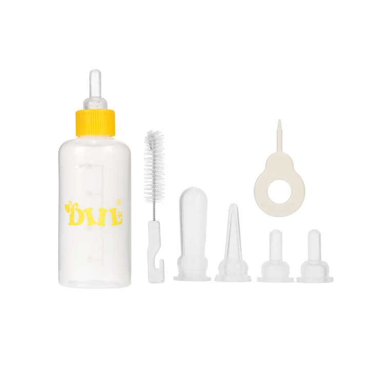 Alta calidad traje de botella de alimentación del animal doméstico gato Cachorro Gatito botella de alimentación del perro multi pezón boca suave con cepillo botella