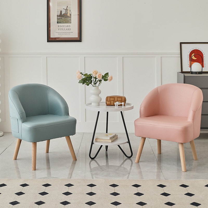 Sofá de ocio de madera sólida silla de respaldo de dormitorio pequeño balcón tela económica perezosa