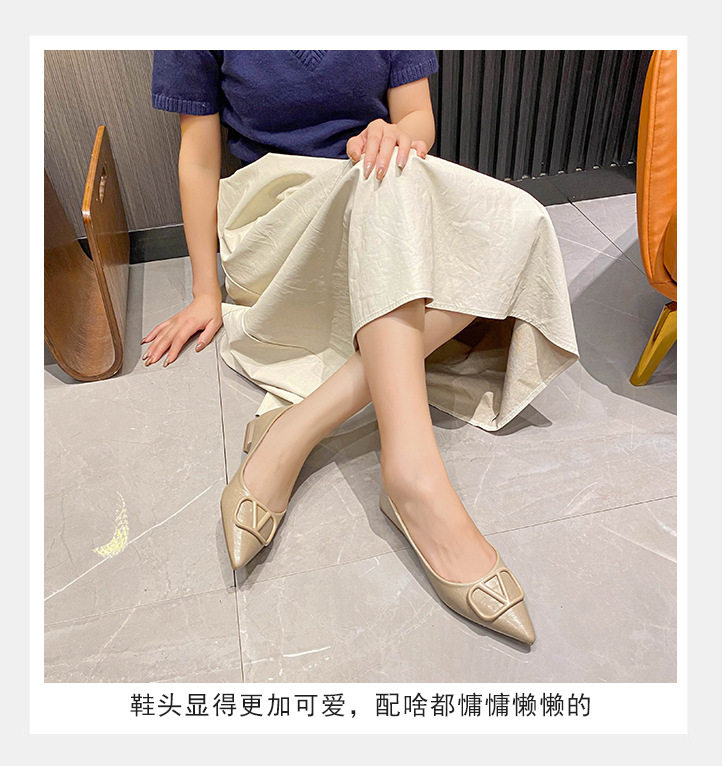 Giày cao gót nữ mũi nhọn khóa vuông da mềm gót thấp 3 cm — màu đen, màu đỏ, quả mơ chi tiết 11