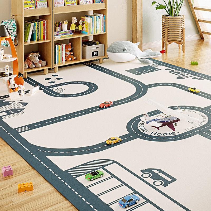 Cartoon airport sliding track children's leather climbing blanket waterproof and oil-proof children's room carpet a generation of hair