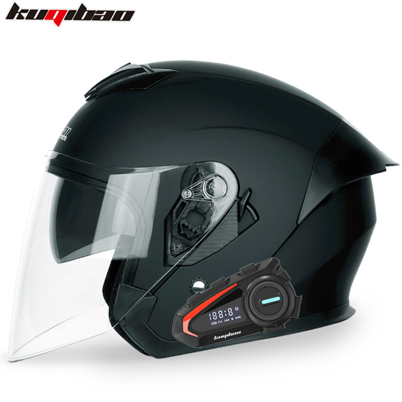 Motosiklet kaskı (dəbilqə) — Motuoche Motorcycle Bluetooth Helmet - matte-black-with-white-lens-k20-bluetooth-m