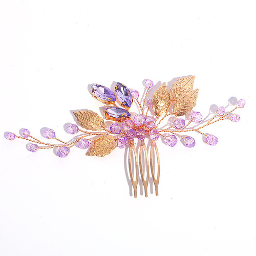 European and American cross-border alloy water drill hair comb handmade gold leaf hair comb ancient Chinese Hanfu hair accessory crystal bride headpiece