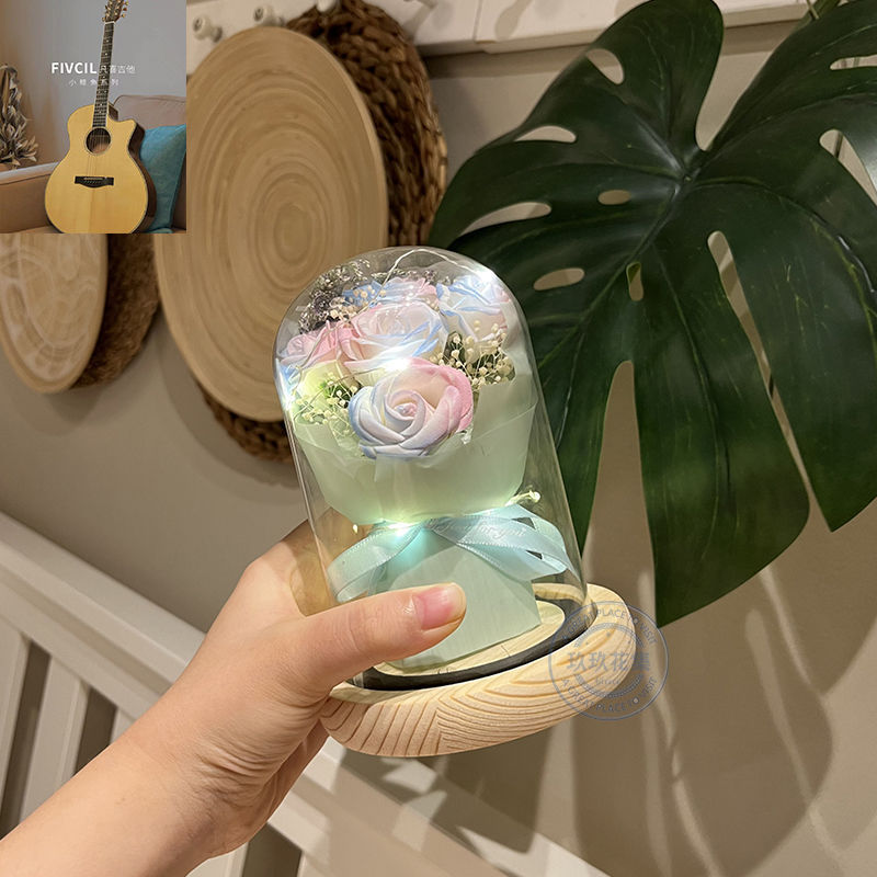 [핫셀 추천] Ruozhixi - 오로라 장미 5개 - 선물 가방 + 축하 카드 + 배터리 [완제품 배송]