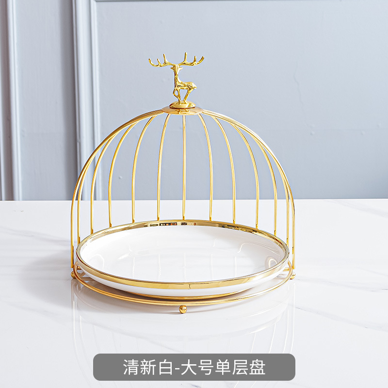 Plato de fruta de cerámica de lujo ligero mesa de café de la sala de estar cesta de frutas en casa plato de pastel de caramelo creativo adornos de almacenamiento de postre de doble capa