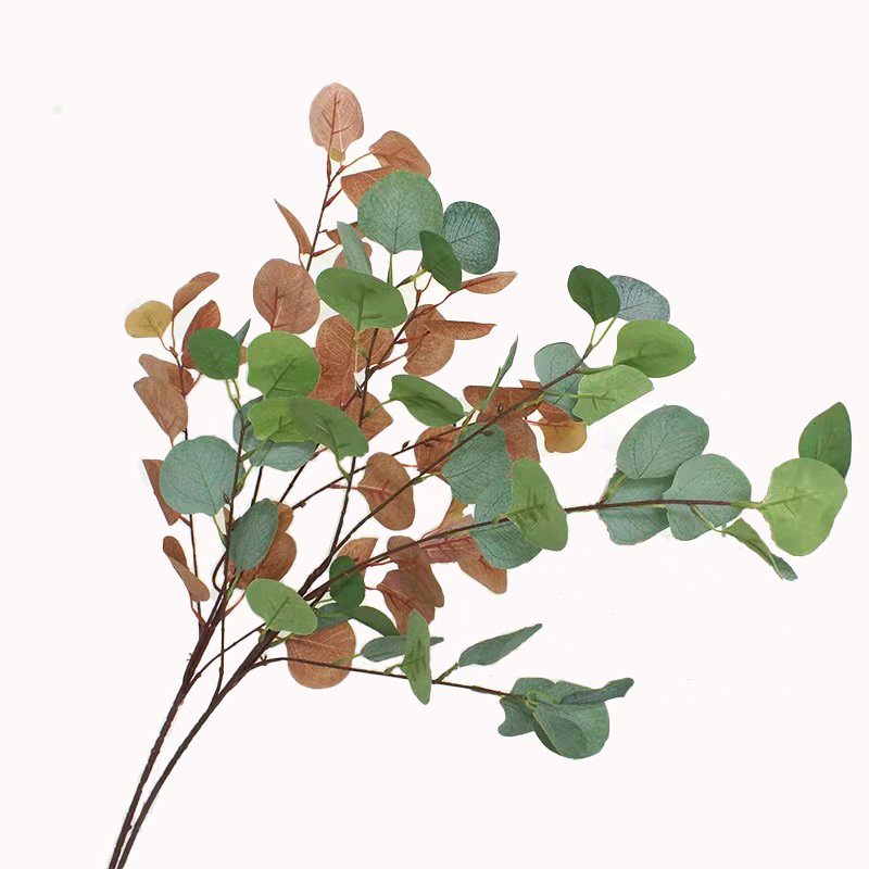 Planta artificial 5 tenedor hoja de manzana flor artificial rama de eucalipto dinero hoja arreglo floral hogar decoración de la boda flor