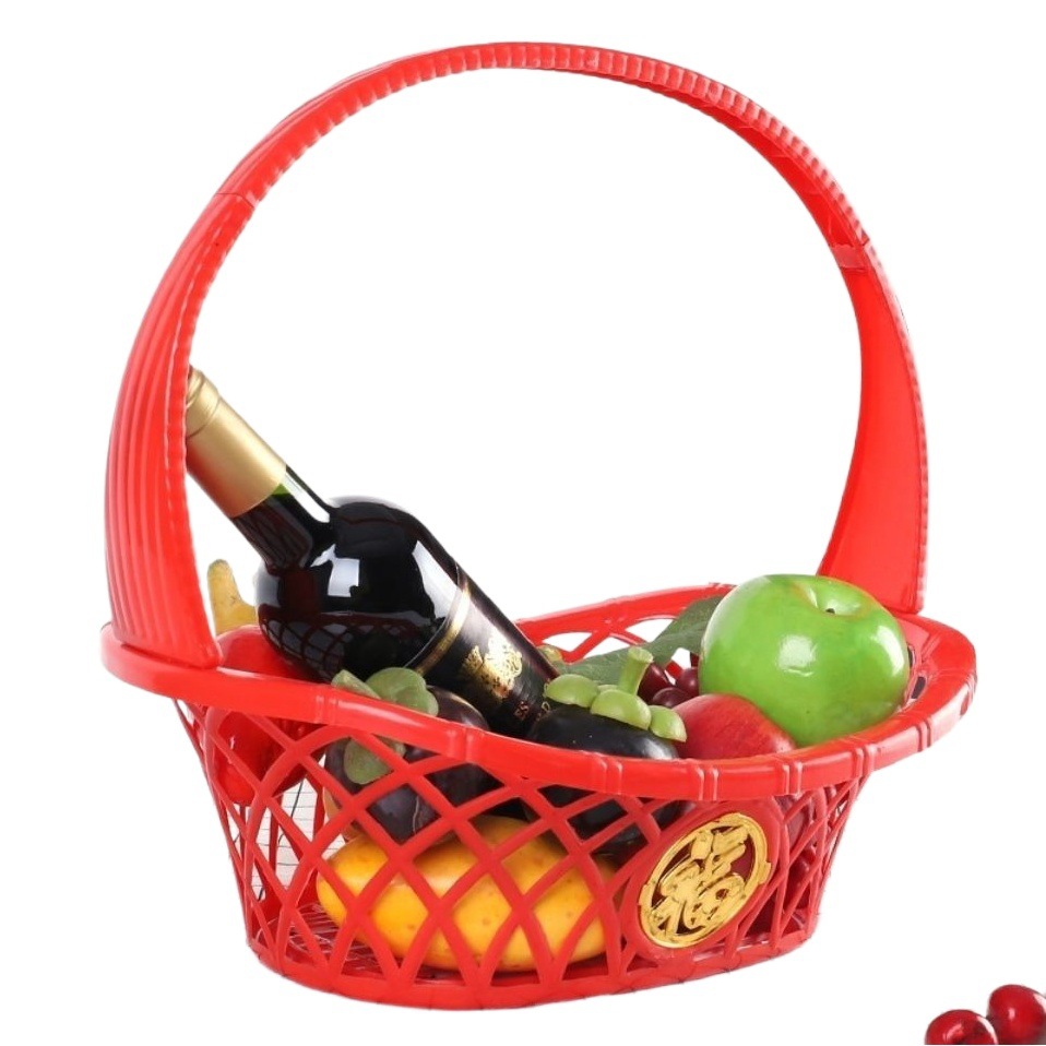 Factory wholesale medium silver ingot fruit basket gift basket portable gift basket fruit basket imitation vine pinch flower basket birthday peach basket