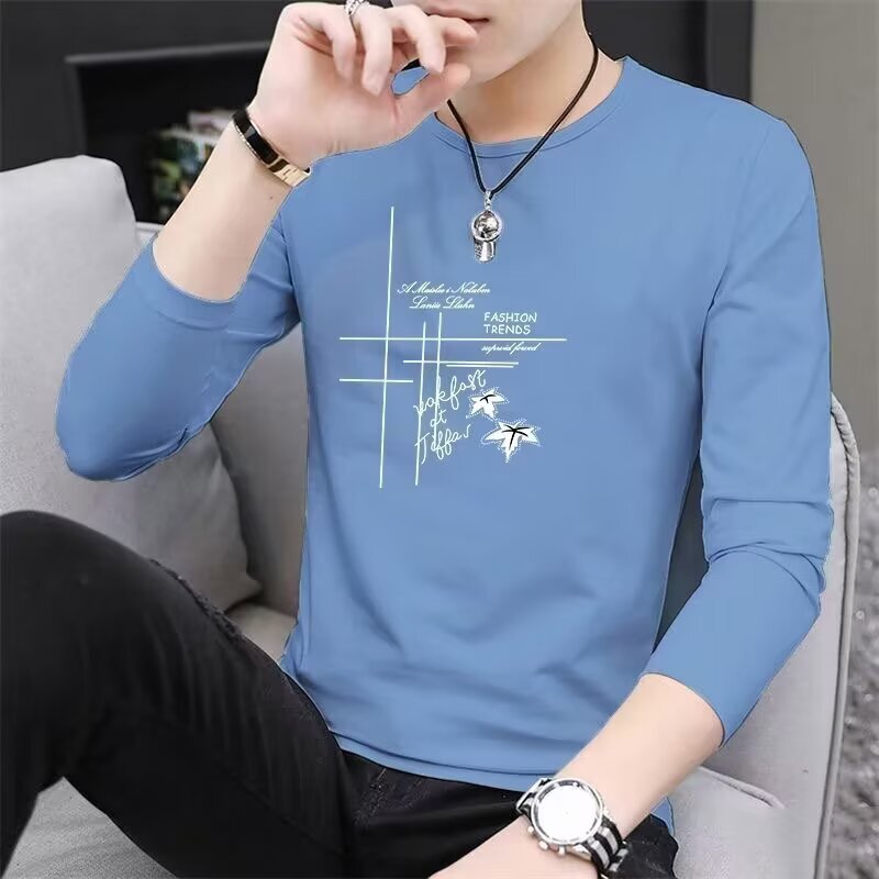 Spring Men's Clothing, Cheap Clothes for Work, Long-Sleeved T-Shirts, Thin Tops, Large Size Base Shirts