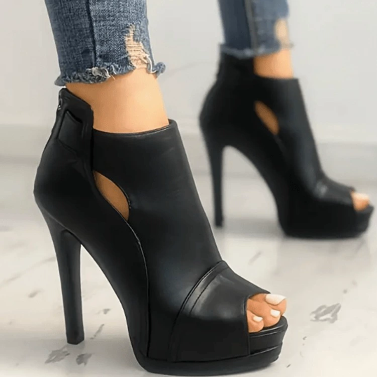 Летние европейские и американские новые стильные сексуальные туфли на шпильке с открытой пяткой и молнией сзади, модные универсальные босоножки на высоком каблуке большого размера