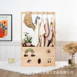 跨境木质手提收纳箱卡通玩具衣服收纳婴儿沐浴箱衣物玩具收纳篮