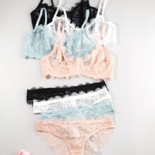 花纹蕾丝美背内衣女聚拢文胸套装超薄透明舒适透气胸罩性感女内裤