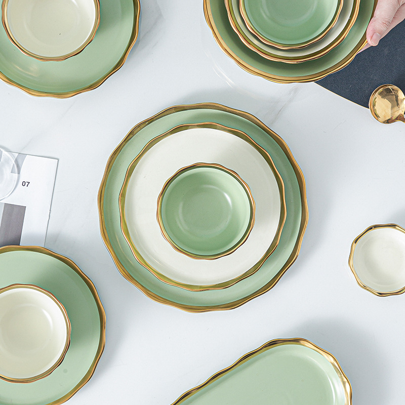 Vajilla de estilo japonés de cerámica de estilo nórdico tazón plato traje Internet celebridad hogar luz lujo arroz tazón hogar plato plano